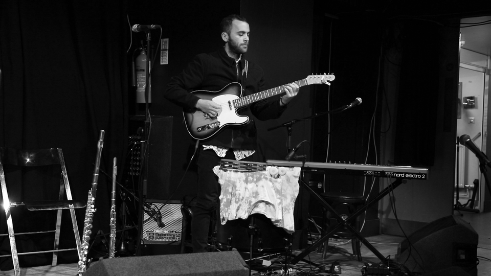 Cinemagraph of a guitar player, guitarist, Tal Janes, at Brighter Sound Eska: Are You Here, Artistic Director Series, Band on The Wall, Manchester, Rachel Bywater Photography 